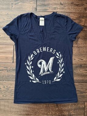 Victoria’s Secret Milwaukee Brewers Navy Women's V-Neck Logo Tee